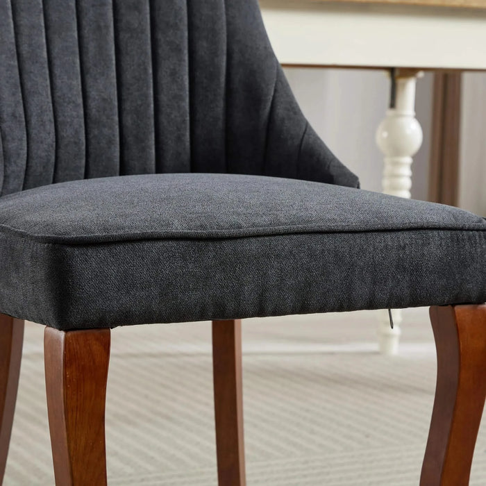Rayon Cloth Flocking Linen Dining Chairs Channel Kitchen Dinner Chair Comfy Fabric Upholstered Accent Chair for Dining Room with Curved Solid Wood Legs,Set of 2 (Black), SW1847BK Default -DTYStore