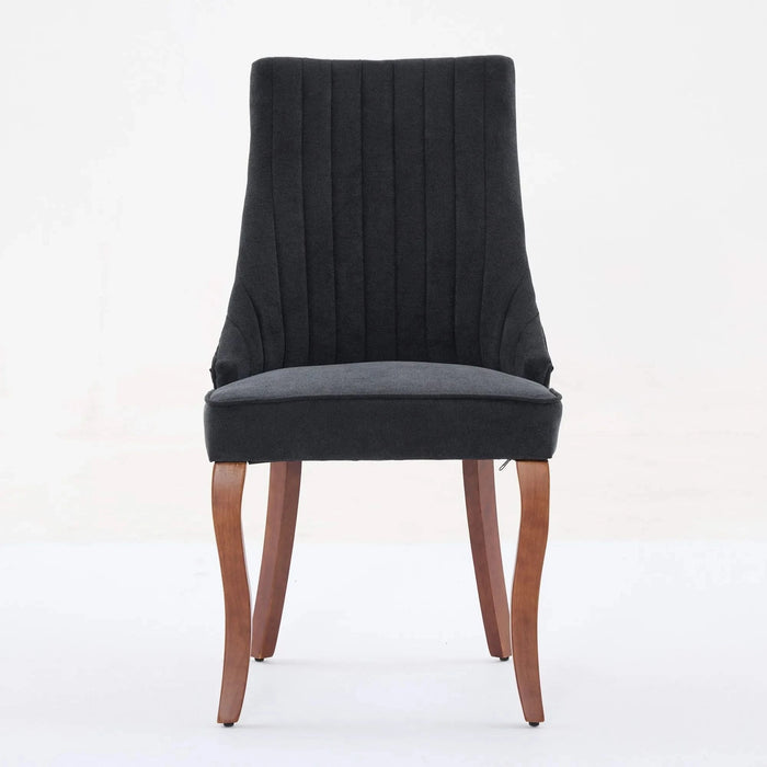 Rayon Cloth Flocking Linen Dining Chairs Channel Kitchen Dinner Chair Comfy Fabric Upholstered Accent Chair for Dining Room with Curved Solid Wood Legs,Set of 2 (Black), SW1847BK Default -DTYStore