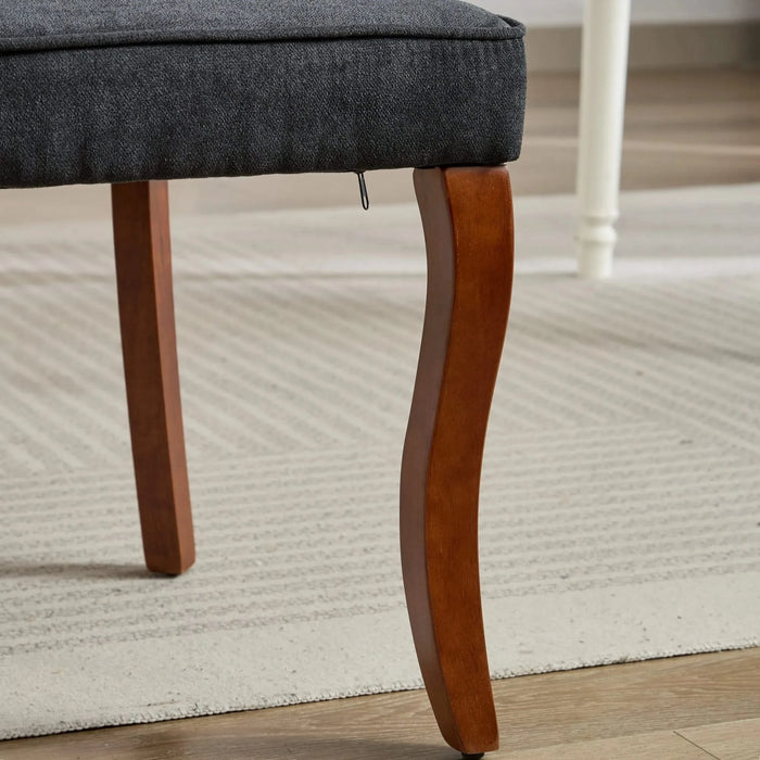 Rayon Cloth Flocking Linen Dining Chairs Channel Kitchen Dinner Chair Comfy Fabric Upholstered Accent Chair for Dining Room with Curved Solid Wood Legs,Set of 2 (Black), SW1847BK Default -DTYStore