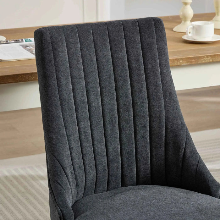 Rayon Cloth Flocking Linen Dining Chairs Channel Kitchen Dinner Chair Comfy Fabric Upholstered Accent Chair for Dining Room with Curved Solid Wood Legs,Set of 2 (Black), SW1847BK Default -DTYStore