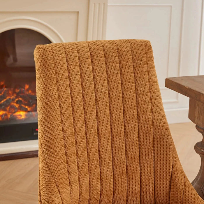 Rayon Cloth Flocking Linen Dining Chairs Channel Kitchen Dinner Chair Comfy Fabric Upholstered Accent Chair for Dining Room with Curved Solid Wood Legs,Set of 2 (Gold), SW1847GL Default -DTYStore