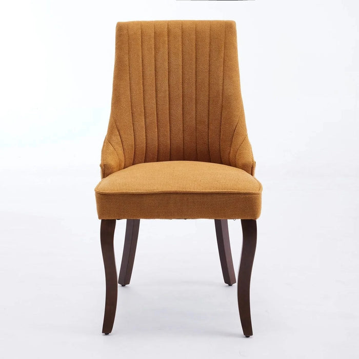 Rayon Cloth Flocking Linen Dining Chairs Channel Kitchen Dinner Chair Comfy Fabric Upholstered Accent Chair for Dining Room with Curved Solid Wood Legs,Set of 2 (Gold), SW1847GL Default -DTYStore