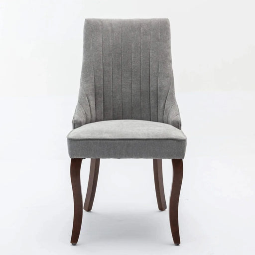 Rayon Cloth Flocking Linen Dining Chairs Channel Kitchen Dinner Chair Comfy Fabric Upholstered Accent Chair for Dining Room with Curved Solid Wood Legs,Set of 2 (Gray), SW1847GY Default -DTYStore