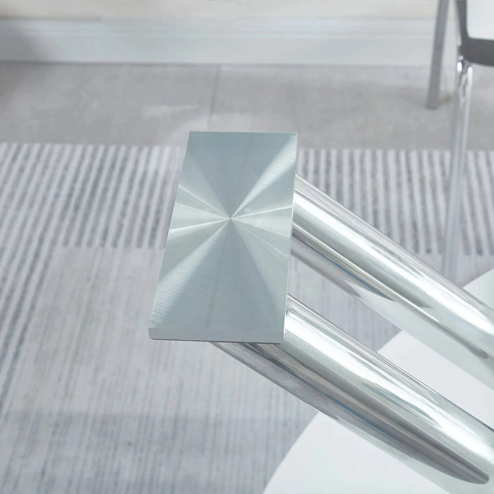 Rectangular Glass Top Dining Table, Modern Design Rectangular Room Table For Home (Black or White) Default -DTYStore