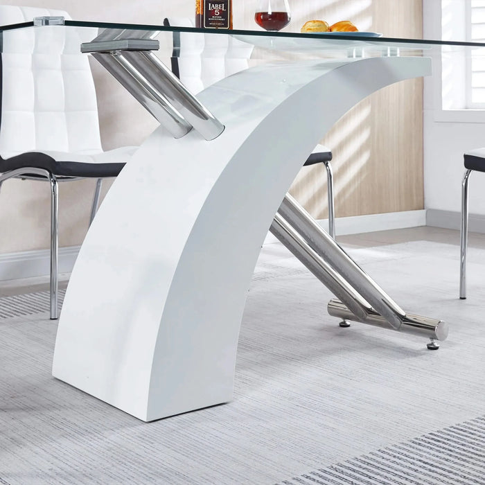 Rectangular Glass Top Dining Table, Modern Design Rectangular Room Table For Home (Black or White) Default -DTYStore
