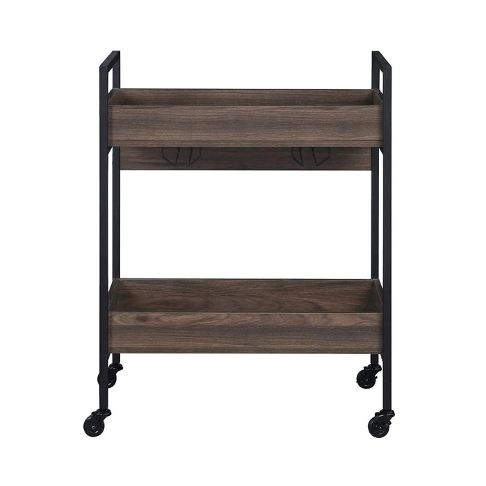 Rectangular Serving Cart with 2 Tier Shelf, Walnut and Black Default -DTYStore