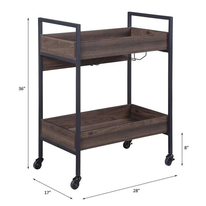 Rectangular Serving Cart with 2 Tier Shelf, Walnut and Black Default -DTYStore