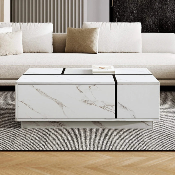 Rectangular Sliding Top Coffee Table with 2 Drawers and 2 Hidden Storage for Living Room 47.2' (White) Default -DTYStore
