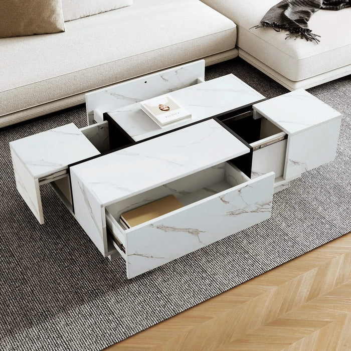 Rectangular Sliding Top Coffee Table with 2 Drawers and 2 Hidden Storage for Living Room 47.2' (White) Default -DTYStore