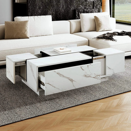 Rectangular Sliding Top Coffee Table with 2 Drawers and 2 Hidden Storage for Living Room 47.2' (White) Default -DTYStore