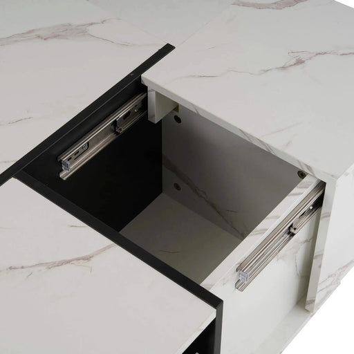 Rectangular Sliding Top Coffee Table with 2 Drawers and 2 Hidden Storage for Living Room 47.2' (White) Default -DTYStore
