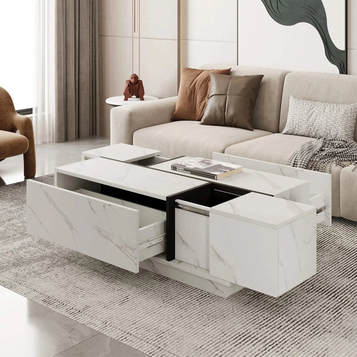 Rectangular Sliding Top Coffee Table with 2 Drawers and 2 Hidden Storage for Living Room 47.2' (White) Default -DTYStore
