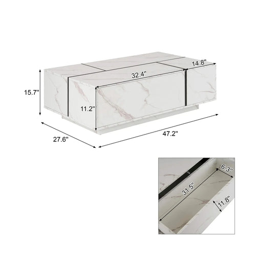 Rectangular Sliding Top Coffee Table with 2 Drawers and 2 Hidden Storage for Living Room 47.2' (White) Default -DTYStore