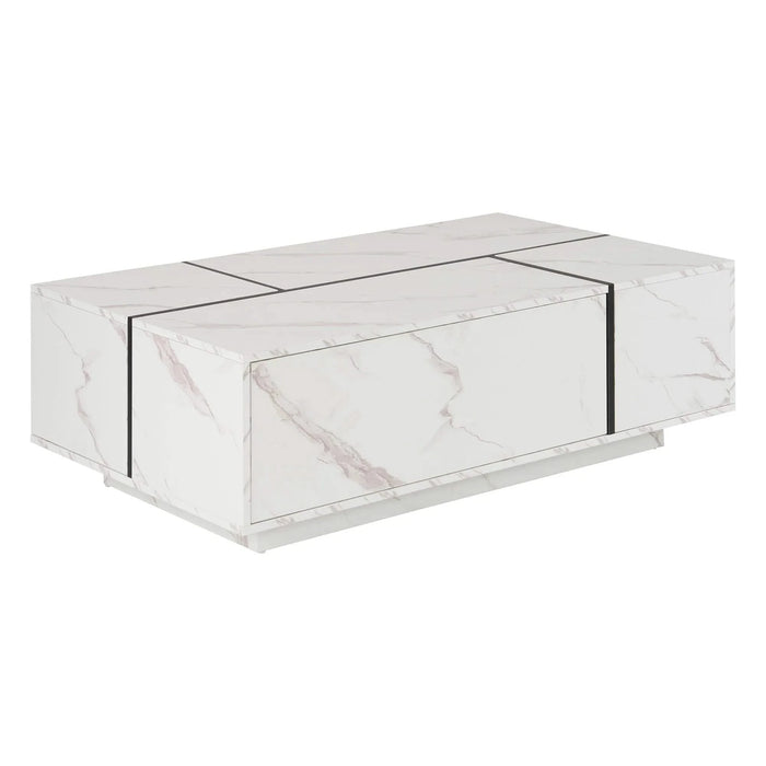 Rectangular Sliding Top Coffee Table with 2 Drawers and 2 Hidden Storage for Living Room 47.2' (White) Default -DTYStore