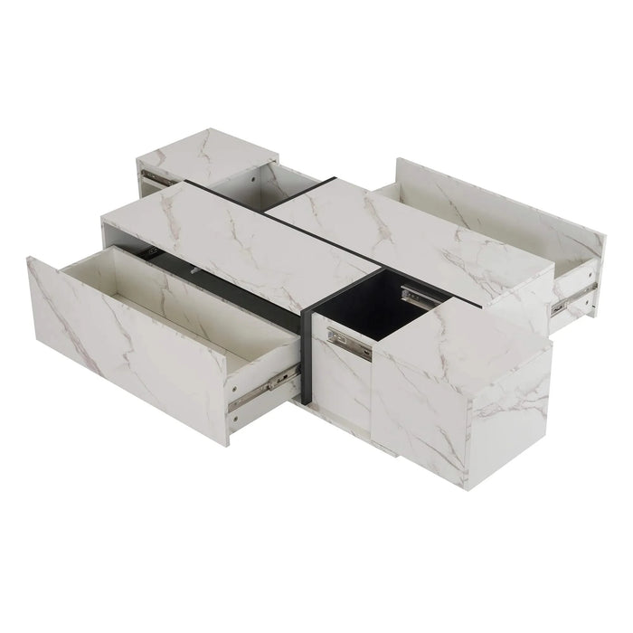 Rectangular Sliding Top Coffee Table with 2 Drawers and 2 Hidden Storage for Living Room 47.2' (White) Default -DTYStore