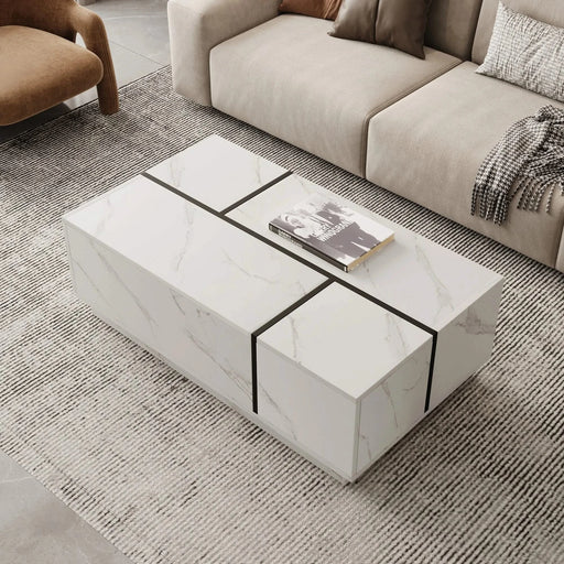 Rectangular Sliding Top Coffee Table with 2 Drawers and 2 Hidden Storage for Living Room 47.2' (White) Default -DTYStore