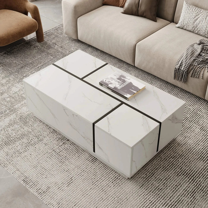 Rectangular Sliding Top Coffee Table with 2 Drawers and 2 Hidden Storage for Living Room 47.2' (White) Default -DTYStore