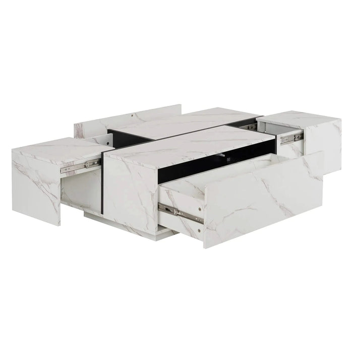 Rectangular Sliding Top Coffee Table with 2 Drawers and 2 Hidden Storage for Living Room 47.2' (White) Default -DTYStore