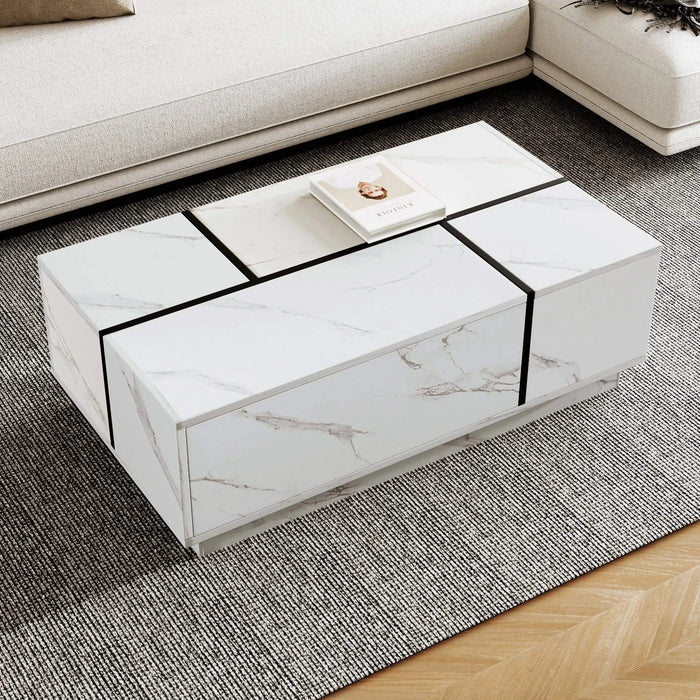 Rectangular Sliding Top Coffee Table with 2 Drawers and 2 Hidden Storage for Living Room 47.2' (White) Default -DTYStore