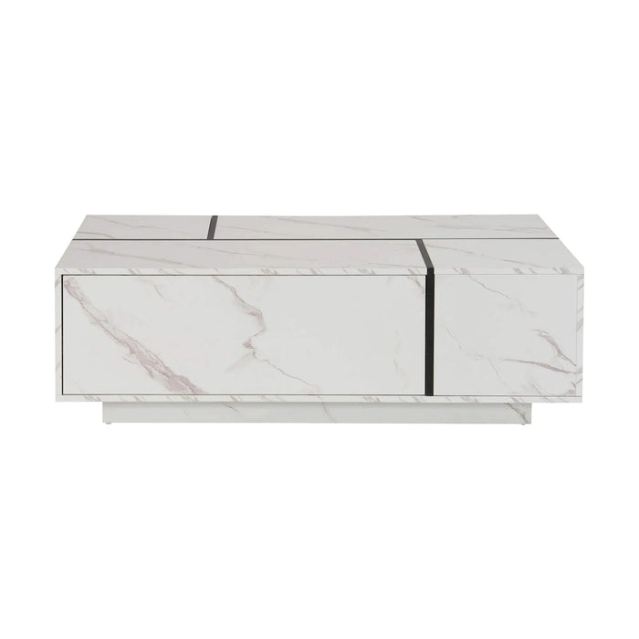 Rectangular Sliding Top Coffee Table with 2 Drawers and 2 Hidden Storage for Living Room 47.2' (White) Default -DTYStore