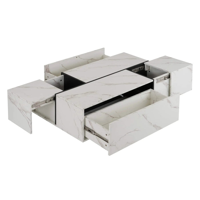 Rectangular Sliding Top Coffee Table with 2 Drawers and 2 Hidden Storage for Living Room 47.2' (White) Default -DTYStore