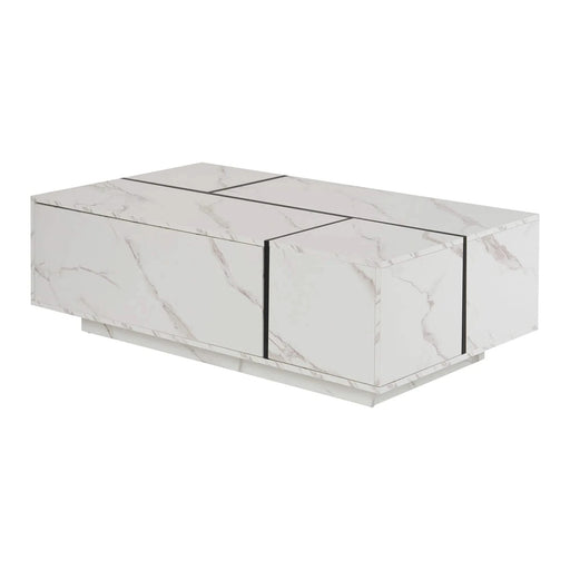 Rectangular Sliding Top Coffee Table with 2 Drawers and 2 Hidden Storage for Living Room 47.2' (White) Default -DTYStore