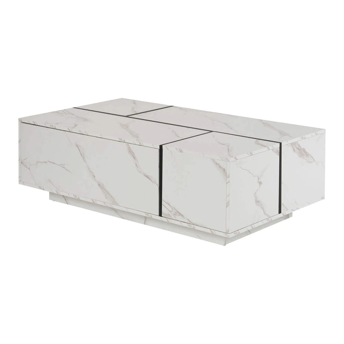 Rectangular Sliding Top Coffee Table with 2 Drawers and 2 Hidden Storage for Living Room 47.2' (White) Default -DTYStore