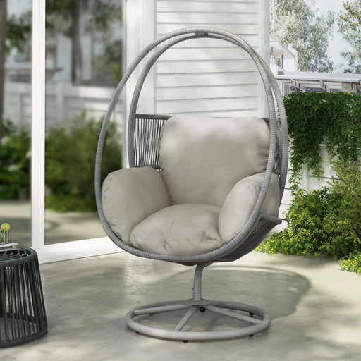 Reno Outdoor Wicker Swivel Lounge Chair with Iron Frame and Light Gray Polyester Cushions Default -DTYStore