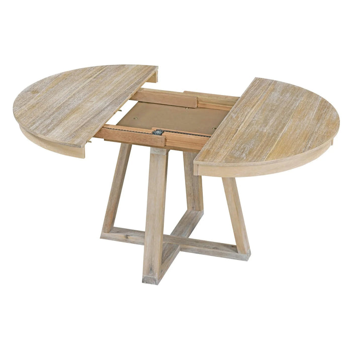 Retro 5-Piece Dining Set with Extendable Round Table and 4 Upholstered Chairs, Natural Wood Finish Default -DTYStore