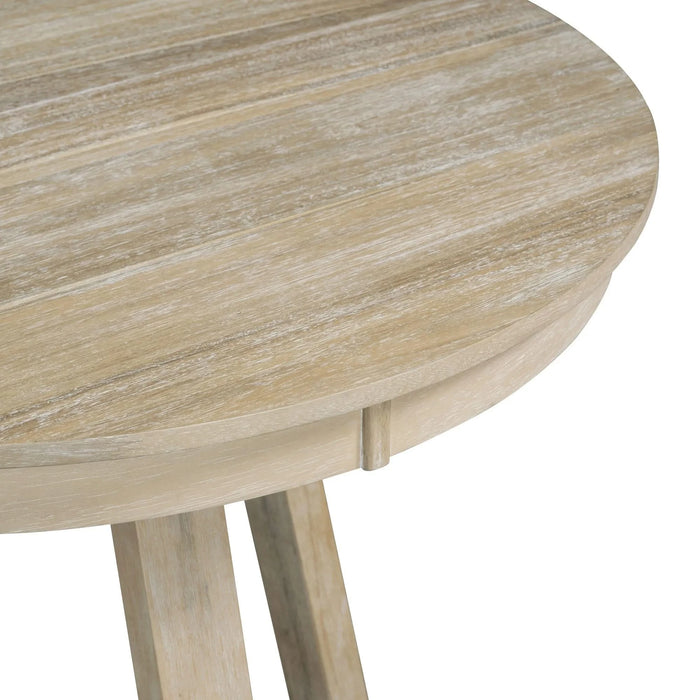 Retro 5-Piece Dining Set with Extendable Round Table and 4 Upholstered Chairs, Natural Wood Finish Default -DTYStore