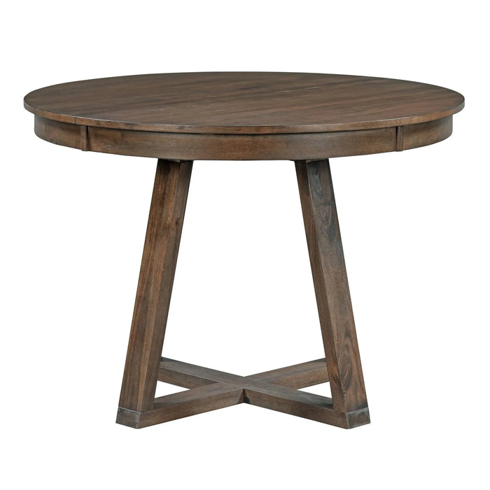 Retro Dining Set with Extendable Round Table and Upholstered Chairs, Walnut Finish, Solid Wood Construction Default -DTYStore