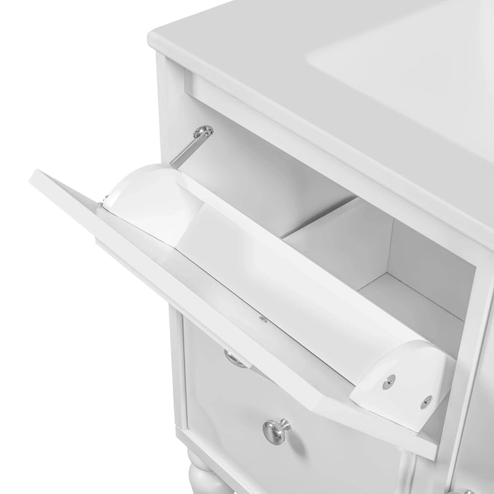 Retro Style 30'' Bathroom Vanity with Ceramic Sink Combo, Freestanding Single Vanity with 2 Drawers, Solid Wood Frame Bathroom Storage Cabinet, White Default -DTYStore