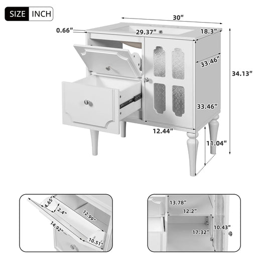 Retro Style 30'' Bathroom Vanity with Ceramic Sink Combo, Freestanding Single Vanity with 2 Drawers, Solid Wood Frame Bathroom Storage Cabinet, White Default -DTYStore