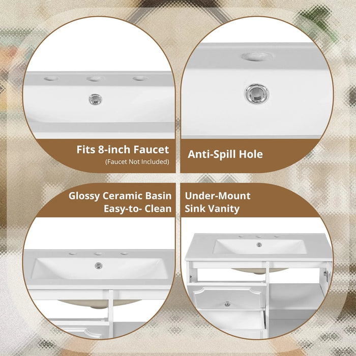 Retro Style 30'' Bathroom Vanity with Ceramic Sink Combo, Freestanding Single Vanity with 2 Drawers, Solid Wood Frame Bathroom Storage Cabinet, White Default -DTYStore