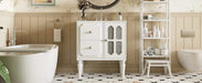 Retro Style 30'' Bathroom Vanity with Ceramic Sink Combo, Freestanding Single Vanity with 2 Drawers, Solid Wood Frame Bathroom Storage Cabinet, White Default -DTYStore