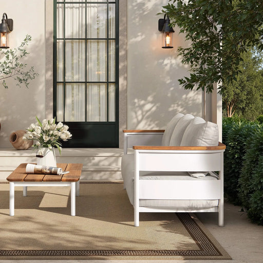 Rhodes 2pc Teak & Aluminum Outdoor Sofa and Coffee Table Set Default -DTYStore