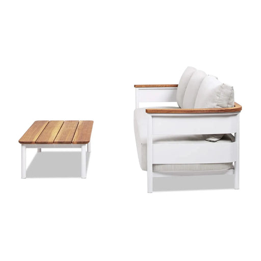 Rhodes 2pc Teak & Aluminum Outdoor Sofa and Coffee Table Set Default -DTYStore