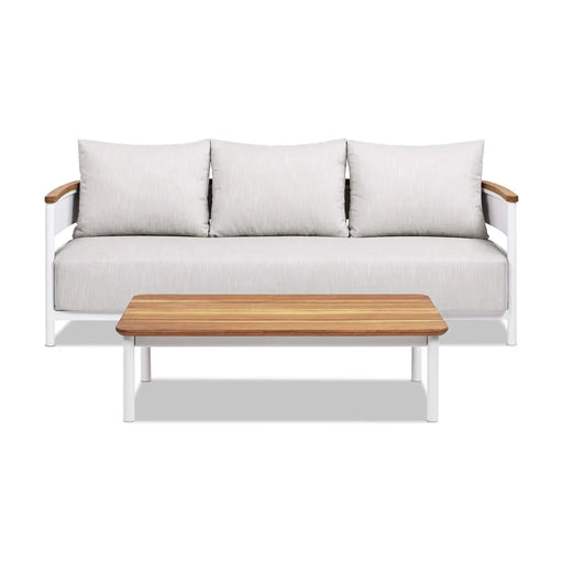 Rhodes 2pc Teak & Aluminum Outdoor Sofa and Coffee Table Set Default -DTYStore