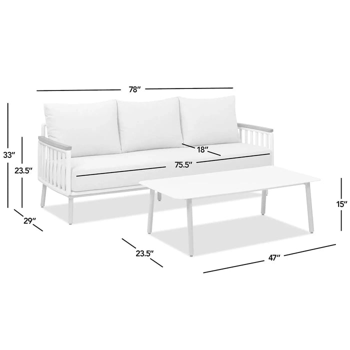 Rhodes 2pc Teak & Aluminum Outdoor Sofa and Coffee Table Set Default -DTYStore