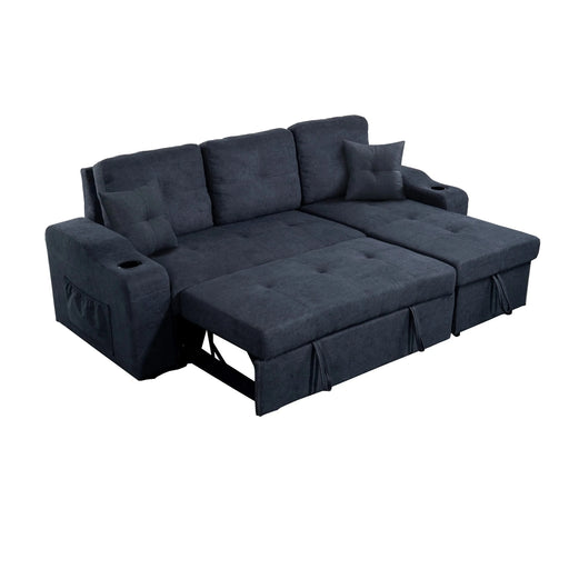 Right-facing sectional sofa with footrest, convertible corner sofa with armrest storage, living room and apartment sectional sofa, right chaise longue and dark grey Default -DTYStore