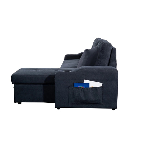 Right-facing sectional sofa with footrest, convertible corner sofa with armrest storage, living room and apartment sectional sofa, right chaise longue and dark grey Default -DTYStore