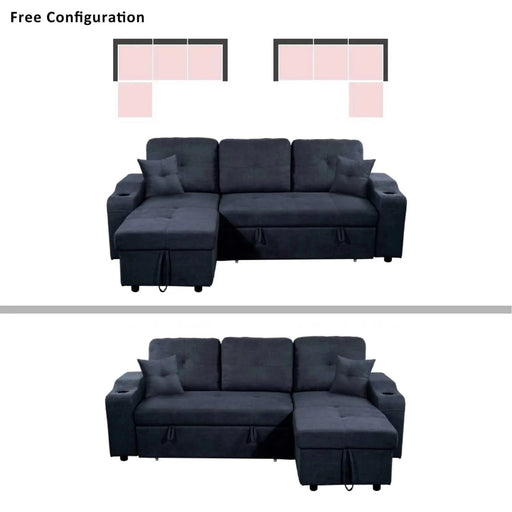 Right-facing sectional sofa with footrest, convertible corner sofa with armrest storage, living room and apartment sectional sofa, right chaise longue and dark grey Default -DTYStore