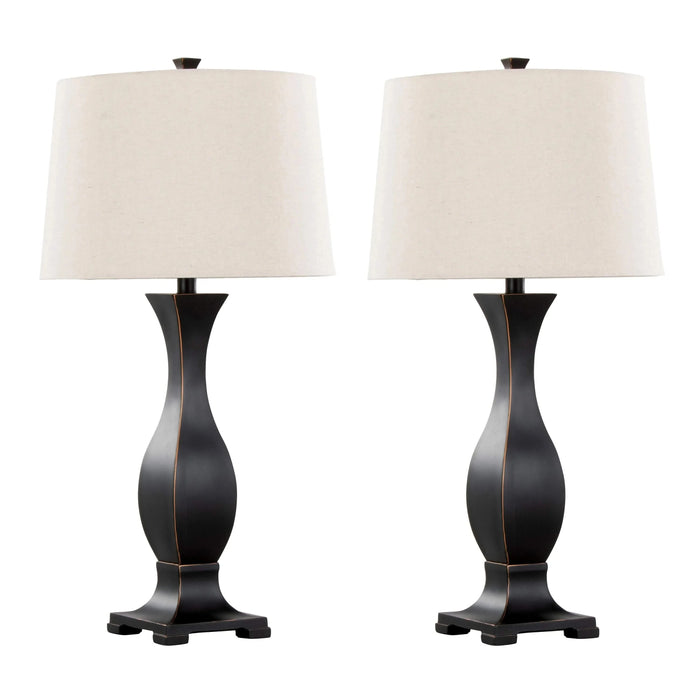 Riley 29' Contemporary Polyresin Table Lamp in Oil Rubbed Bronze Polyresin with Oat Linen Shade from Grandview Gallery by LumiSource - Set of 2 Default -DTYStore