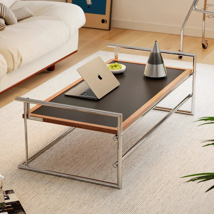 Rio coffee table Bauhaus living room small apartment tea table designer retro solid wood stainless steel tea table coffee table Default -DTYStore