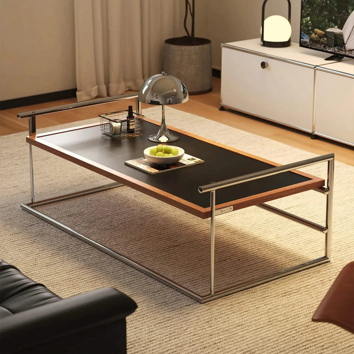 Rio coffee table Bauhaus living room small apartment tea table designer retro solid wood stainless steel tea table coffee table Default -DTYStore
