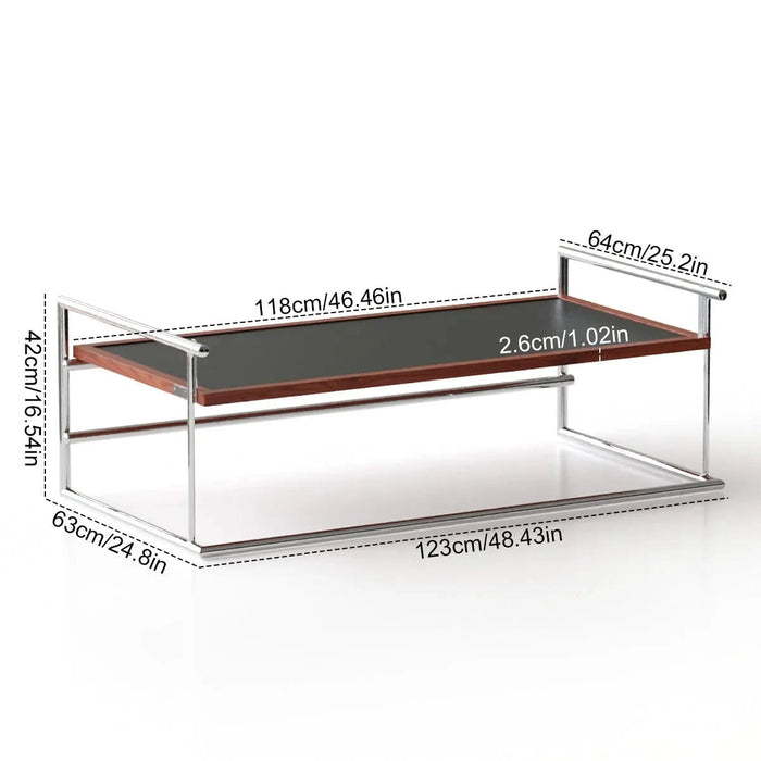 Rio coffee table Bauhaus living room small apartment tea table designer retro solid wood stainless steel tea table coffee table Default -DTYStore