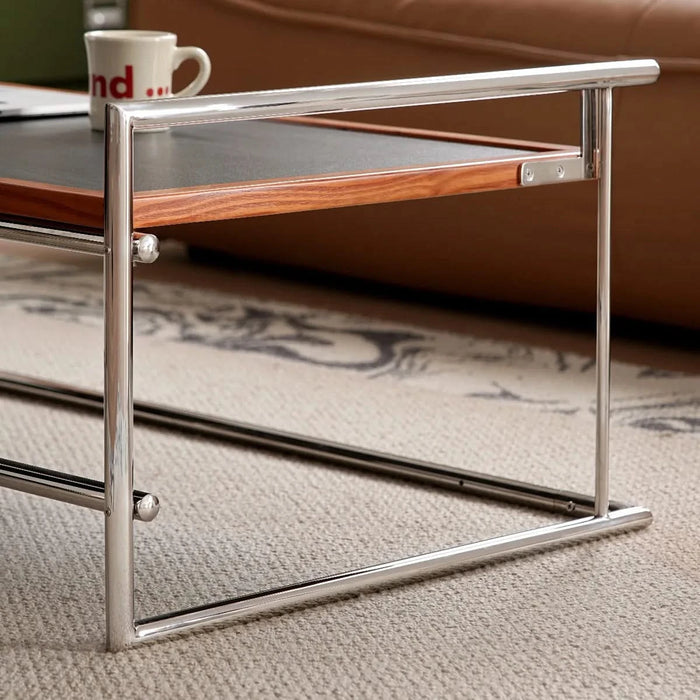 Rio coffee table Bauhaus living room small apartment tea table designer retro solid wood stainless steel tea table coffee table Default -DTYStore