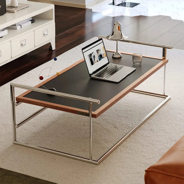 Rio coffee table Bauhaus living room small apartment tea table designer retro solid wood stainless steel tea table coffee table Default -DTYStore