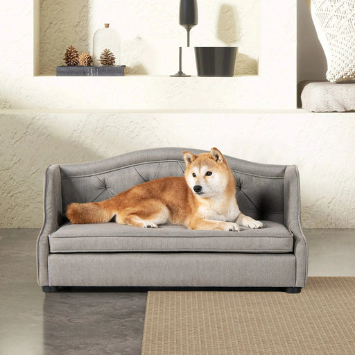 Robin 35' Tufted Wingback Pet Sofa Bed, Medium, Uptown Gray Stain Resistant High Performance Polyester Default -DTYStore
