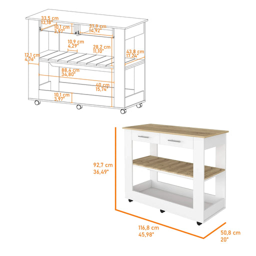 Rockaway 2-Drawer 2-Shelf Kitchen Island White and Light Oak Default -DTYStore